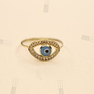 14K Solid Gold Evil Eye Ring • Size 7 • Good Luck & Positive Energy.